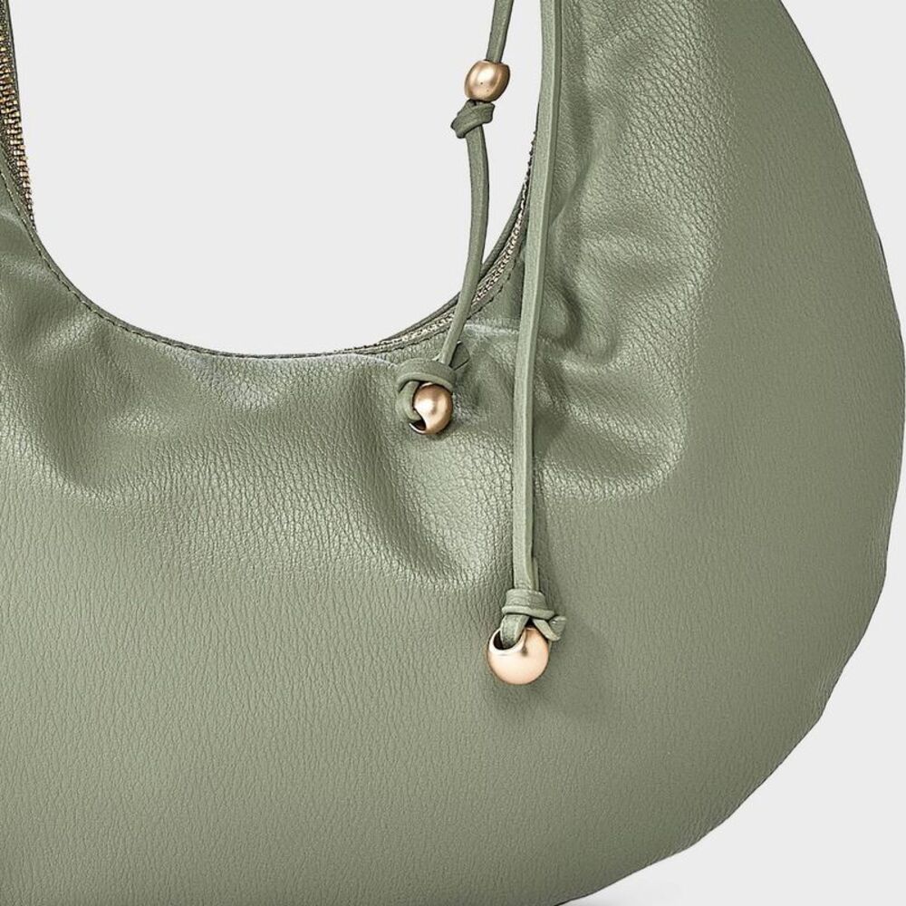 Metal Handle Crescent Saddle Handbag - A New Day Green